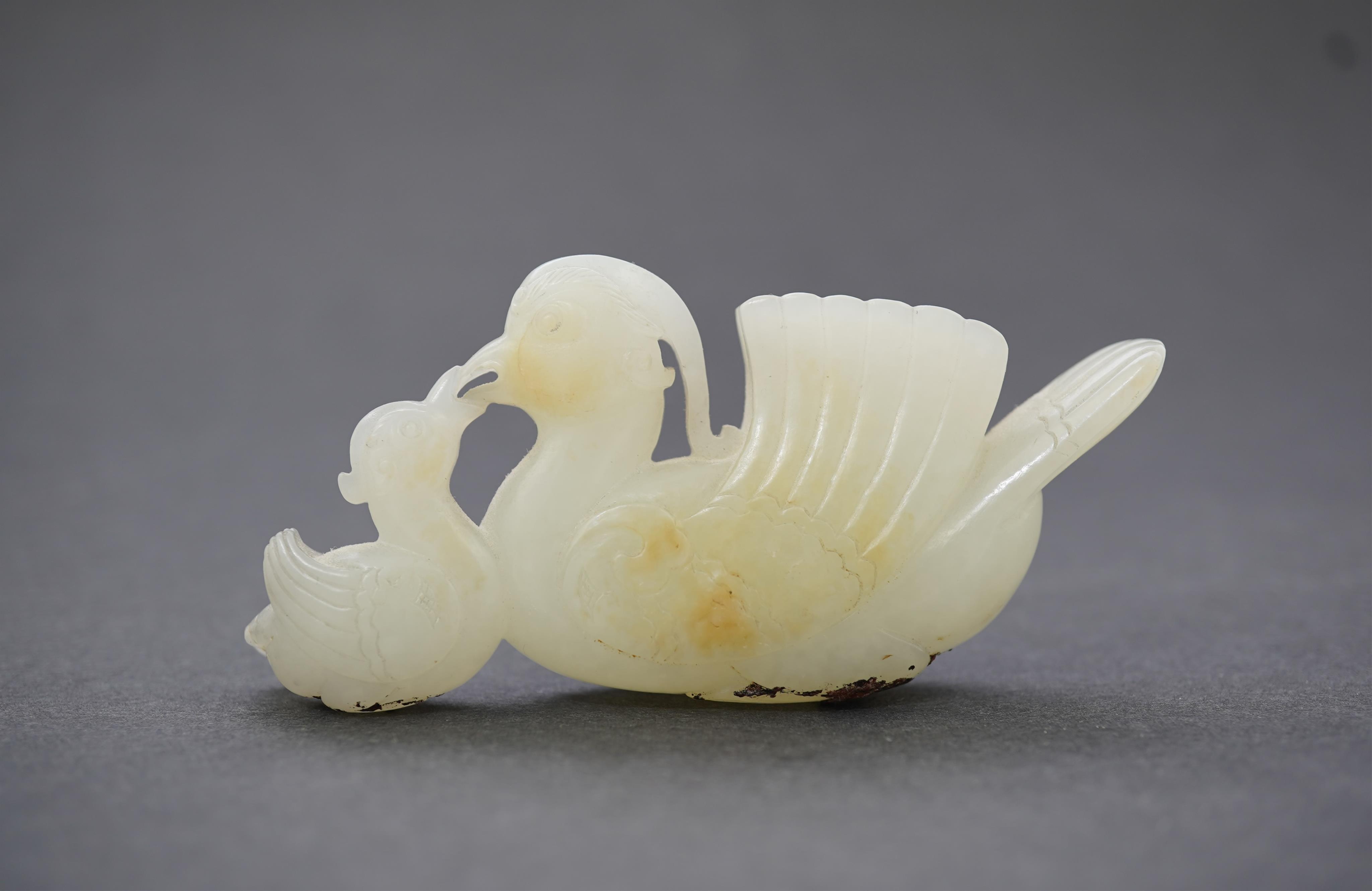 A Chinese white jade mandarin duck group, 18th/19th century